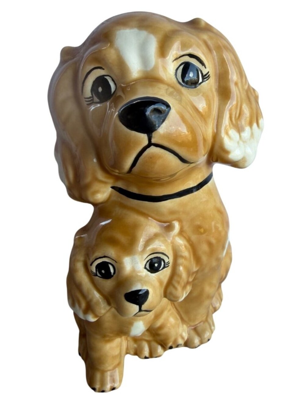 Glazed Cocker Spaniel Mom & Puppy Ceramic Figurine w/Sallisaw Wording 6.5" Tall